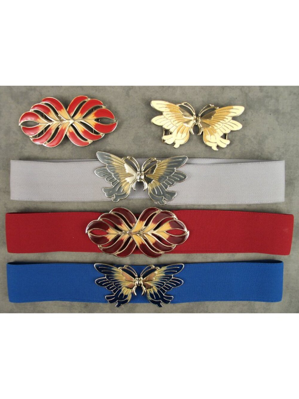 Lot of 3 VTG 80s 90s Stretch Belts Buckles M L